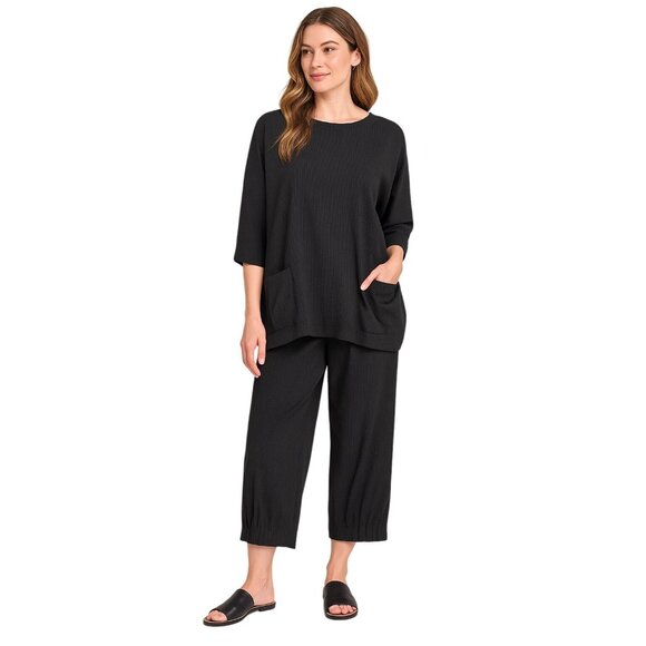 Blanque Women's 2-Piece Set Black Pin Stripe Tunic Top and Cropped Pants 0/1 - Picture 1 of 16